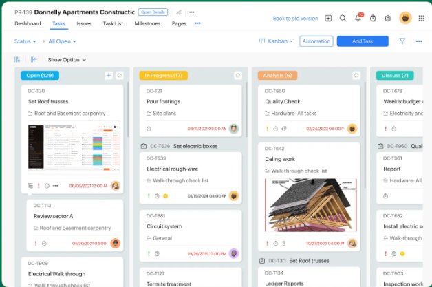 Zoho Projects screen: delivery on track